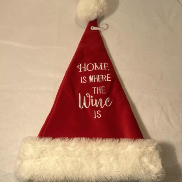 CHRISTMAS ADULT SANTA HAT, HOME IS WHERE THE WINE IS, NEW. - Picture 1 of 2